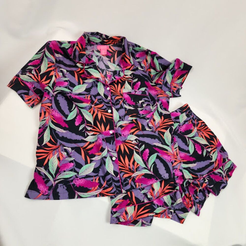 Isaac Mizrahi Sleepwear Women's Floral Short Sleeve Shorts Pajama Sets Size M